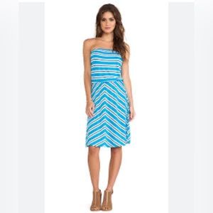 Michael stars, strapless,blouson striped summer dress